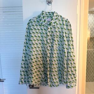Green & Blue batik Flamingo print shirt